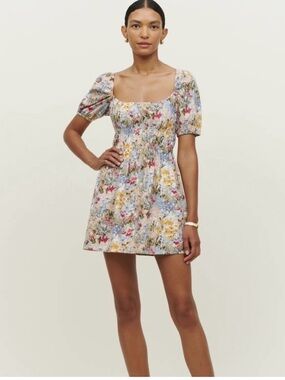 Reformation Woods Floral Mini Dress Medium Puff Sleeve Smocked Cottagecore